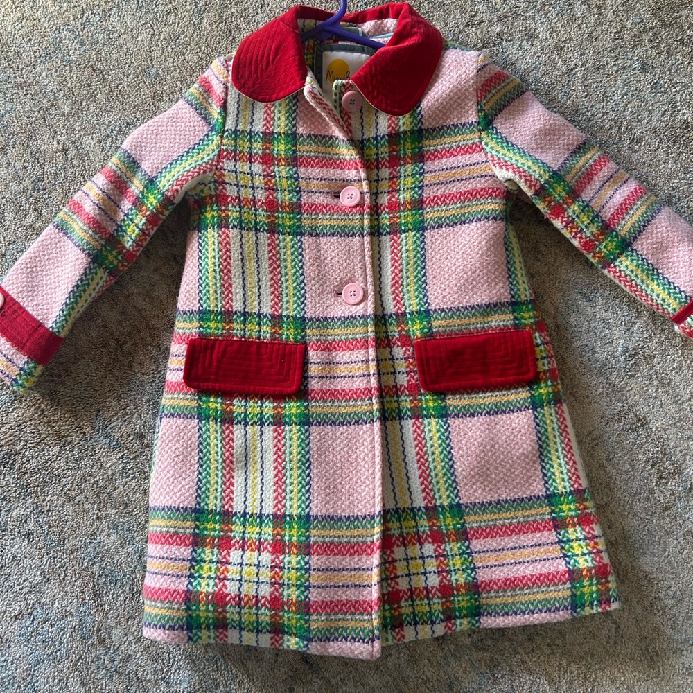 Mini Boden Pink Plaid Pea Coat